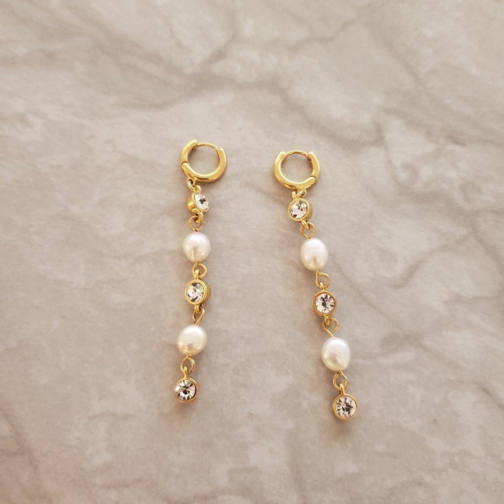 ✨ J.Crew Pearl Rhinestone Crystal Bridal Wedding Formal Drop Dangle Earrings ✨